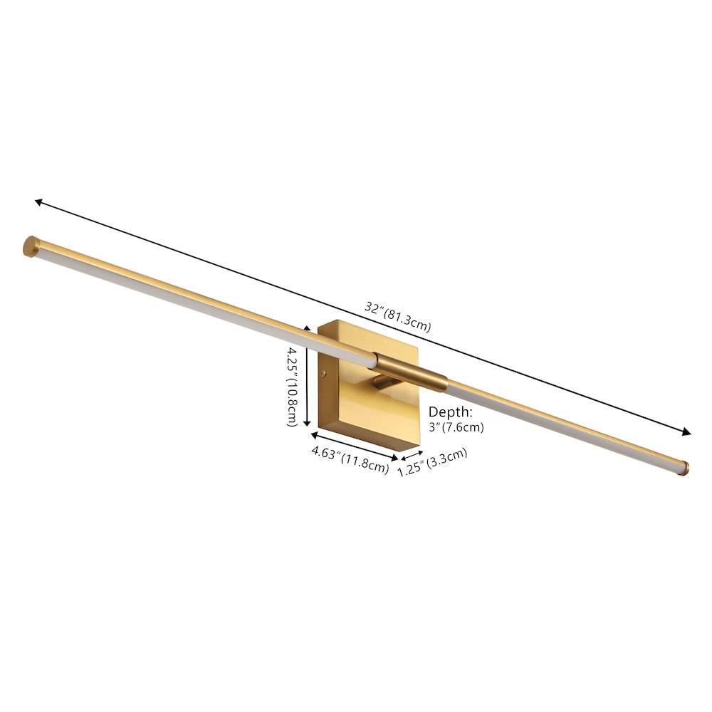 32" Modern Minimalist Dimmable Integrated LED Metal Wall Sconce, Brass Gold