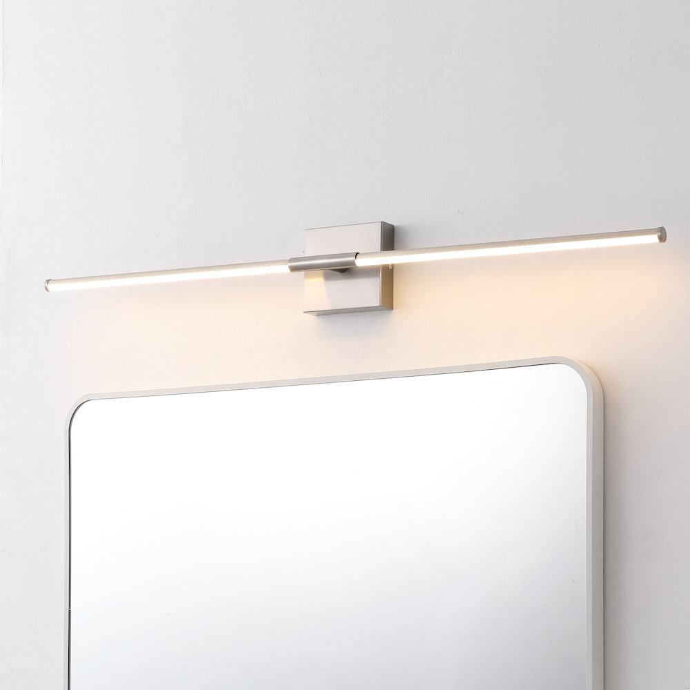 Makena 32" Modern Minimalist Dimmable Integrated LED Metal Wall Sconce, Nickel