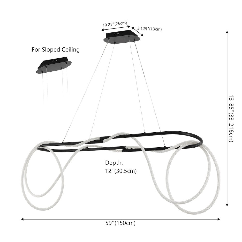 Contemporary Adjustable Silicone Rope Metal Dimmable Integrated LED Chandelier