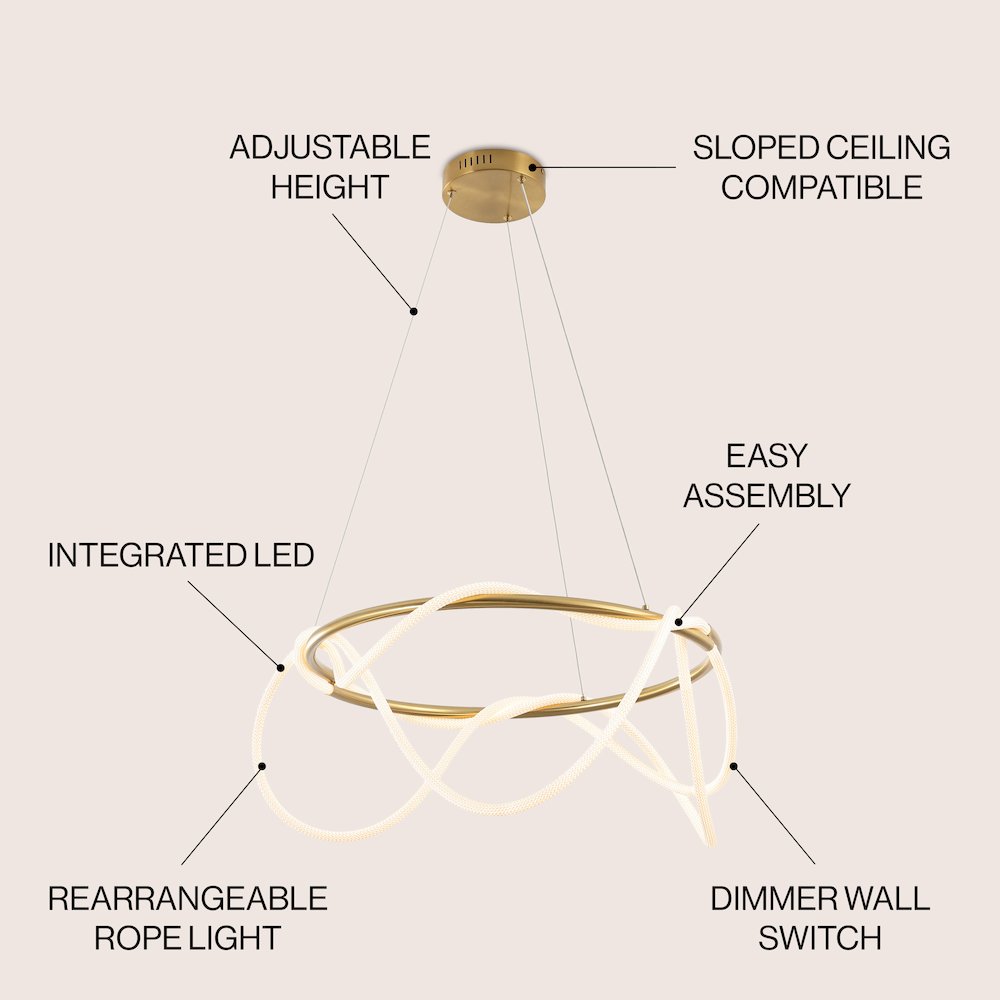 Minimalist 360 Adjustable Silicone Neon Rope Dimmable Integrated LED Chandelier