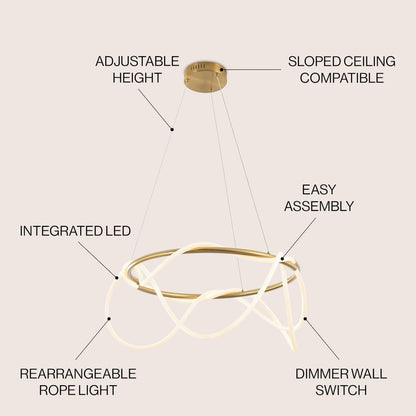 Minimalist 360 Adjustable Silicone Neon Rope Dimmable Integrated LED Chandelier