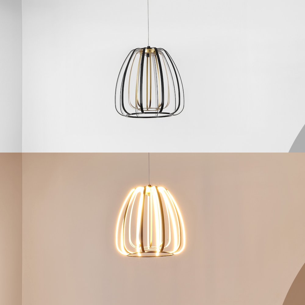 Gigi Modern Glam Metal Adjustable Dimmable Stripe Cage Integrated LED Pendant