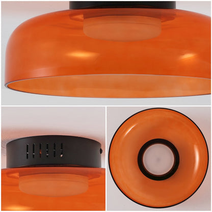 12" Minimalist Iron/Glass Dimmable Integrated LED Flush Mount, Orange/Black