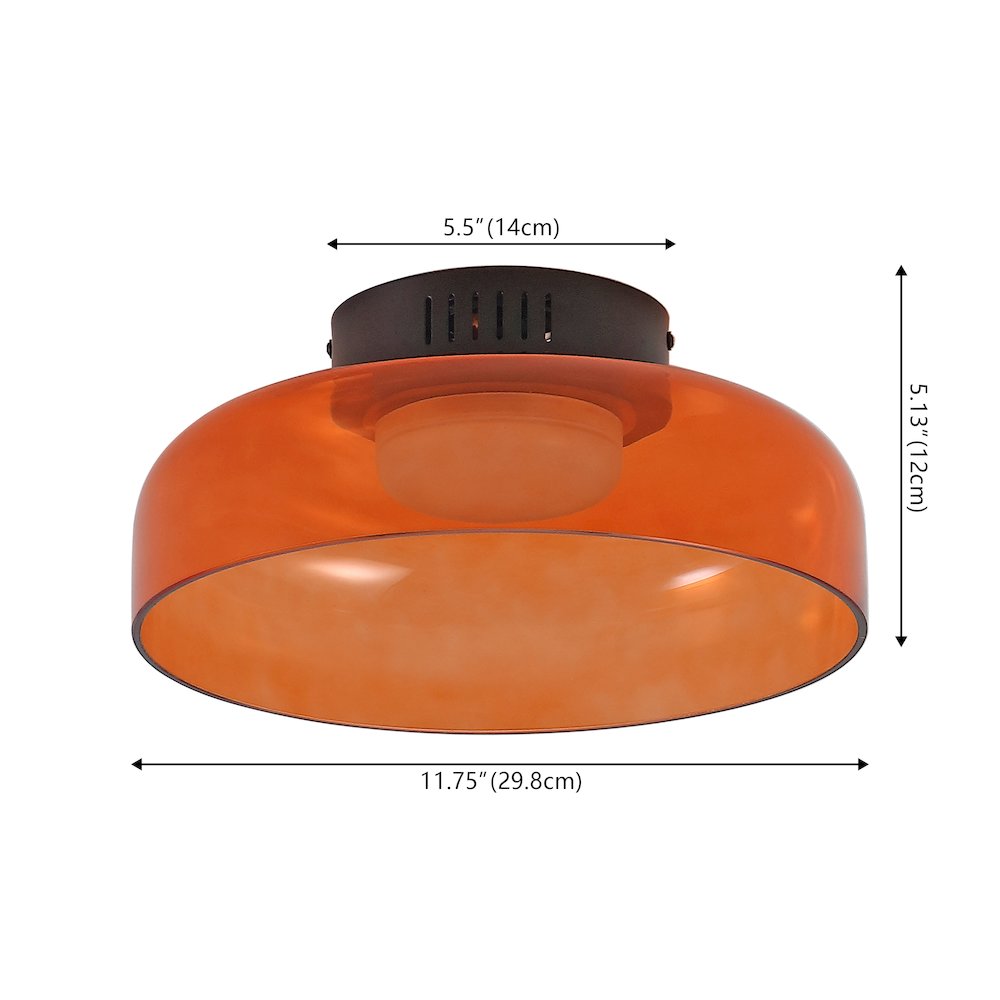 12" Minimalist Iron/Glass Dimmable Integrated LED Flush Mount, Orange/Black