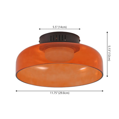 12" Minimalist Iron/Glass Dimmable Integrated LED Flush Mount, Orange/Black