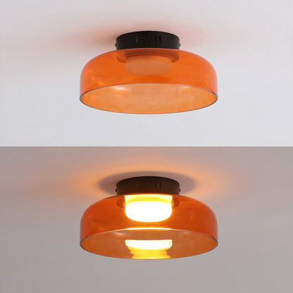 12" Minimalist Iron/Glass Dimmable Integrated LED Flush Mount, Orange/Black