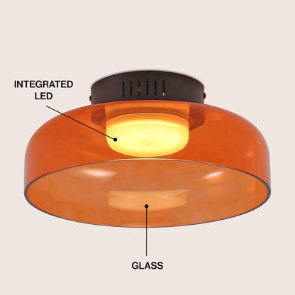 12" Minimalist Iron/Glass Dimmable Integrated LED Flush Mount, Orange/Black