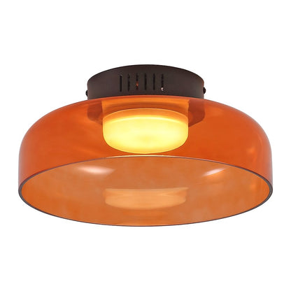 12" Minimalist Iron/Glass Dimmable Integrated LED Flush Mount, Orange/Black
