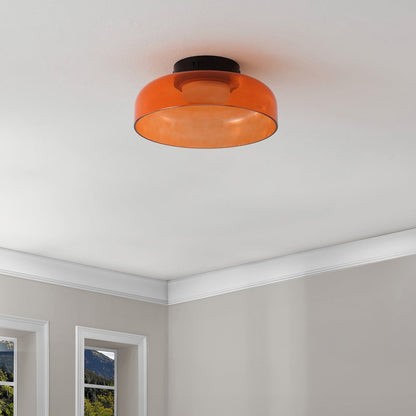12" Minimalist Iron/Glass Dimmable Integrated LED Flush Mount, Orange/Black