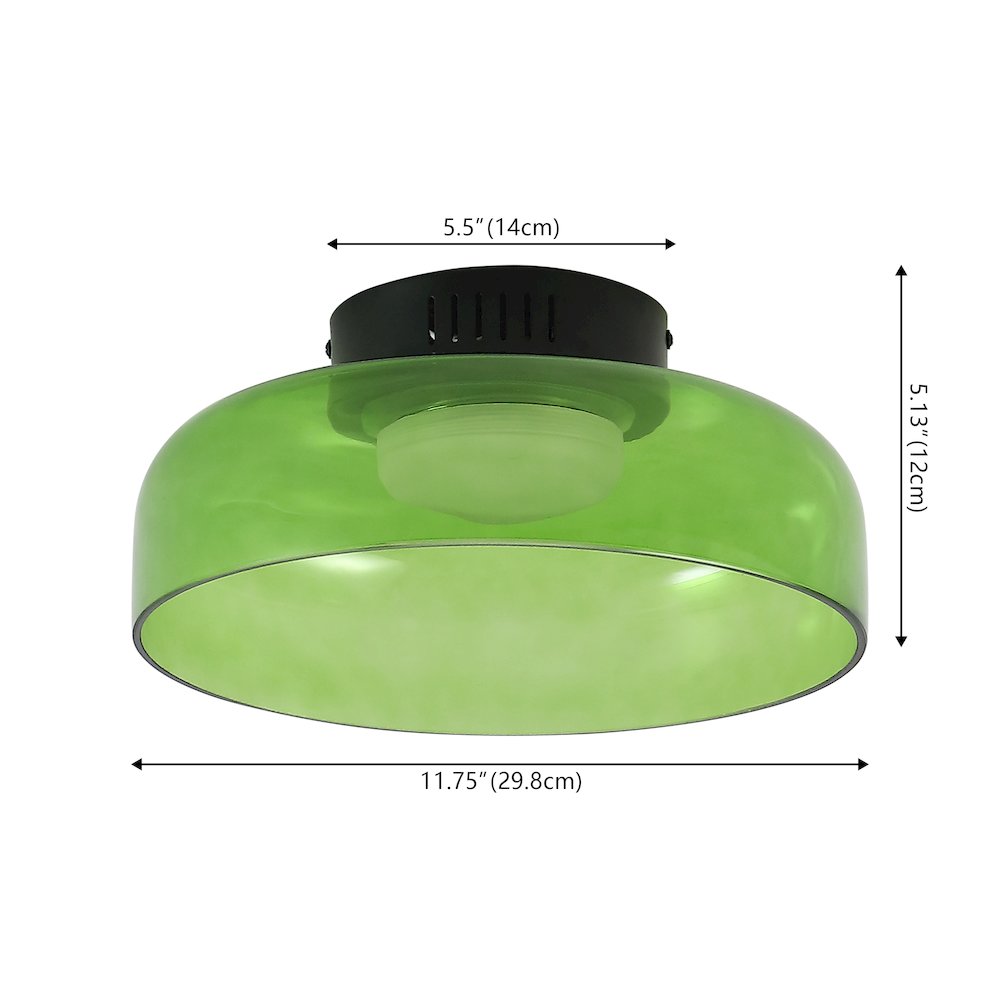 12" Minimalist Iron/Glass Dimmable Integrated LED Flush Mount, Green/Black