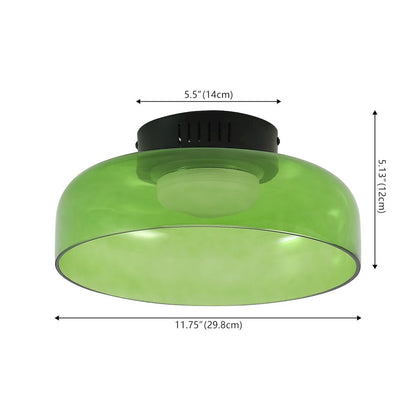 12" Minimalist Iron/Glass Dimmable Integrated LED Flush Mount, Green/Black