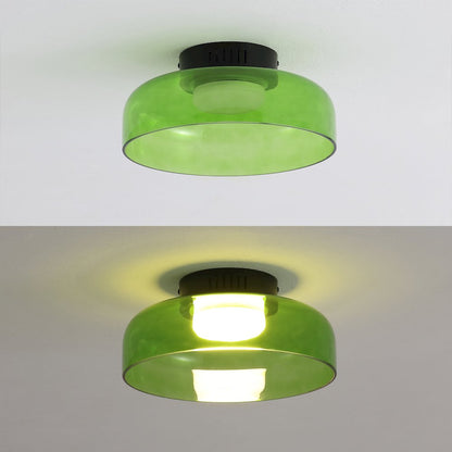 12" Minimalist Iron/Glass Dimmable Integrated LED Flush Mount, Green/Black