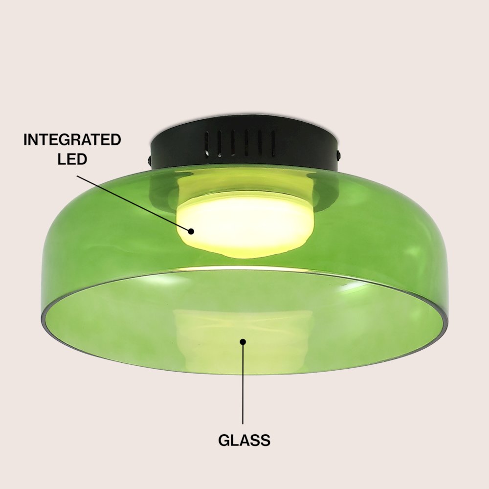 12" Minimalist Iron/Glass Dimmable Integrated LED Flush Mount, Green/Black