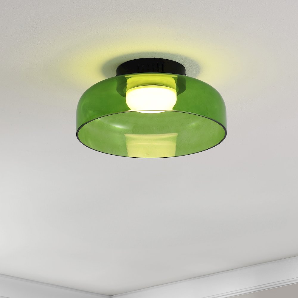 12" Minimalist Iron/Glass Dimmable Integrated LED Flush Mount, Green/Black