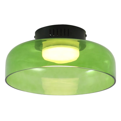 12" Minimalist Iron/Glass Dimmable Integrated LED Flush Mount, Green/Black