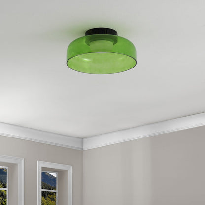 12" Minimalist Iron/Glass Dimmable Integrated LED Flush Mount, Green/Black