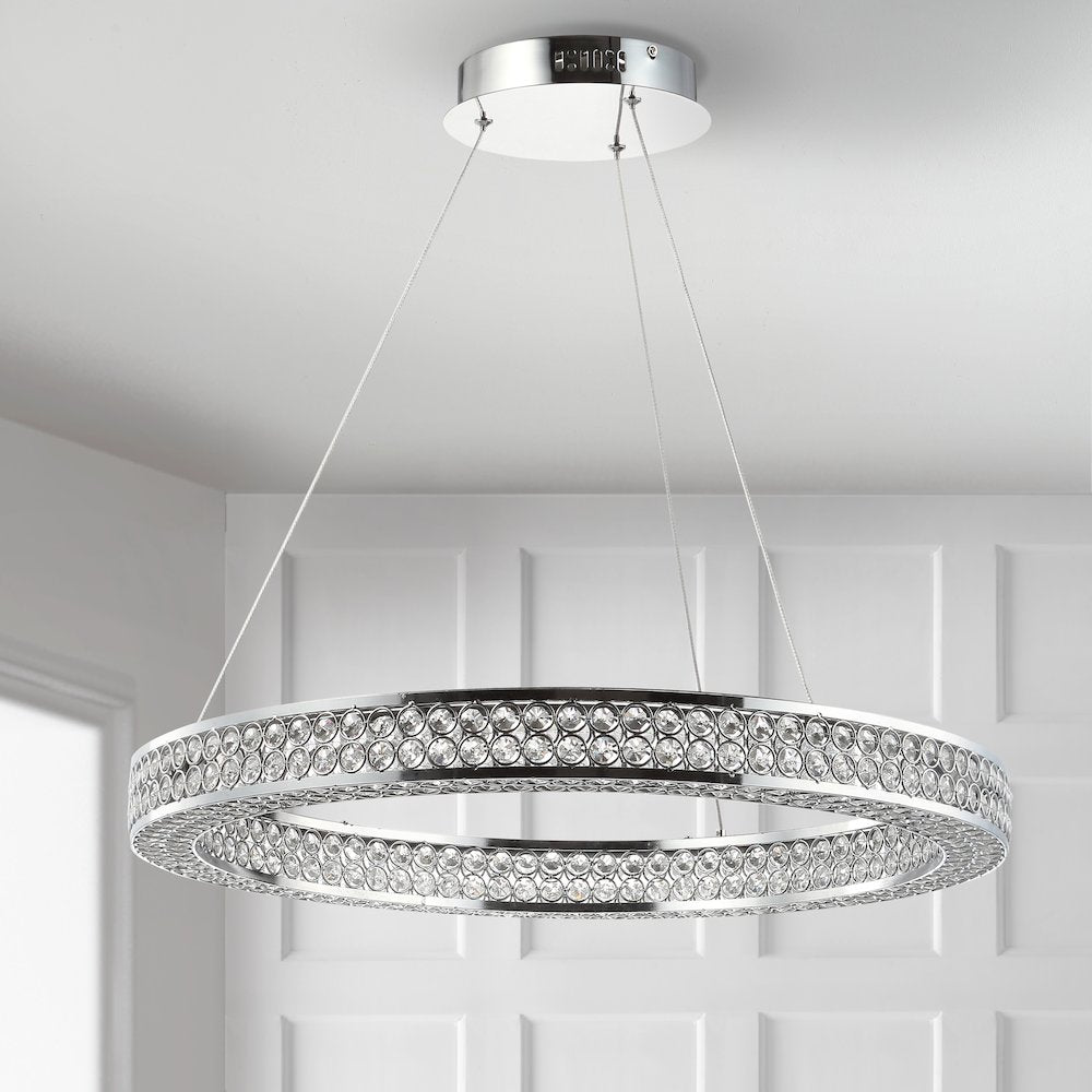 Benton Round Integrated Led Crystal/Metal Pendant
