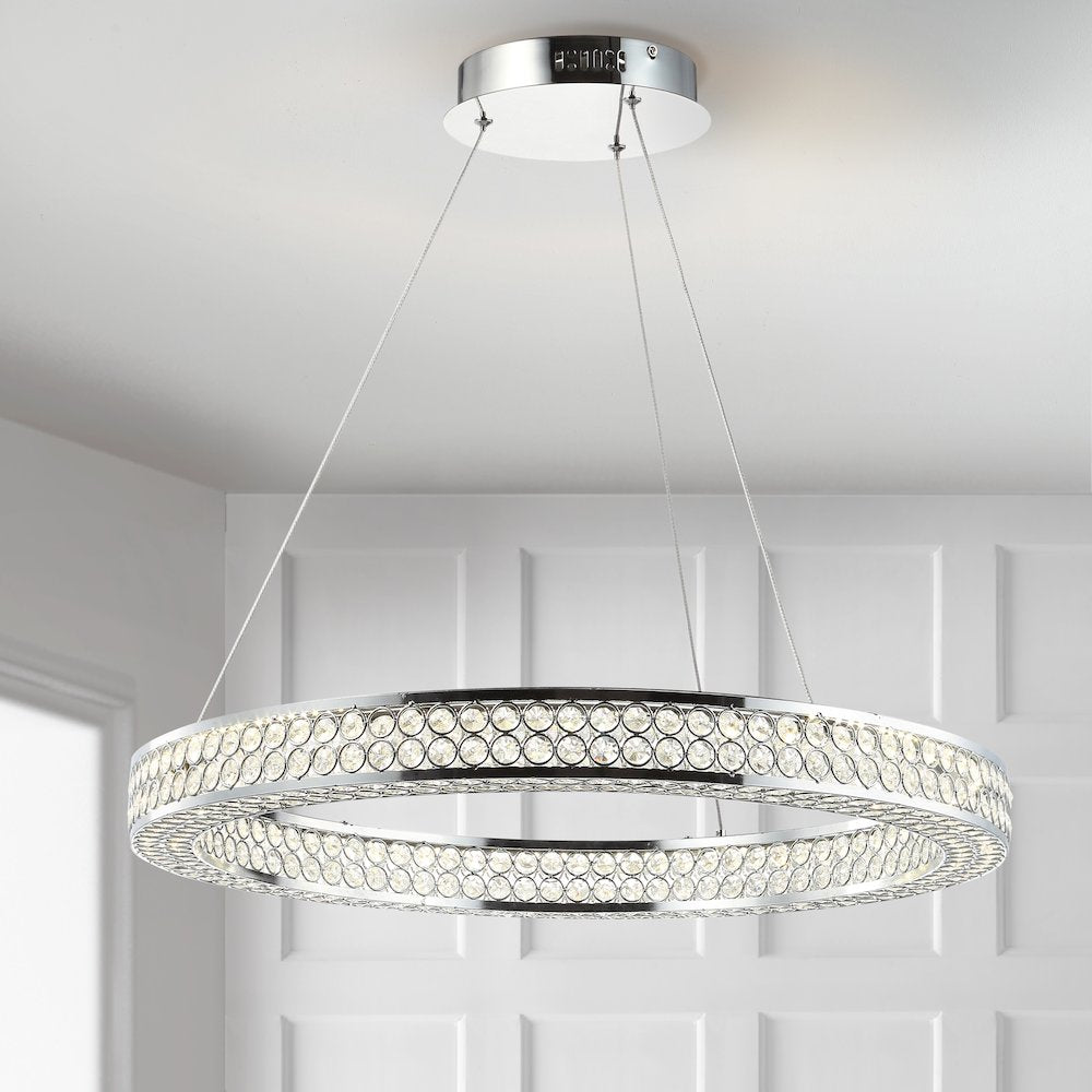 Benton Round Integrated Led Crystal/Metal Pendant