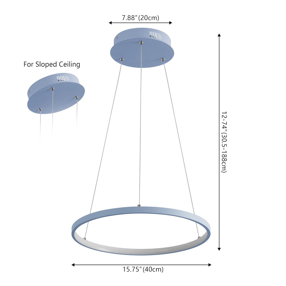 Brice 15.75" Modern Metal Round Dimmable Integrated LED Pendant, Blue