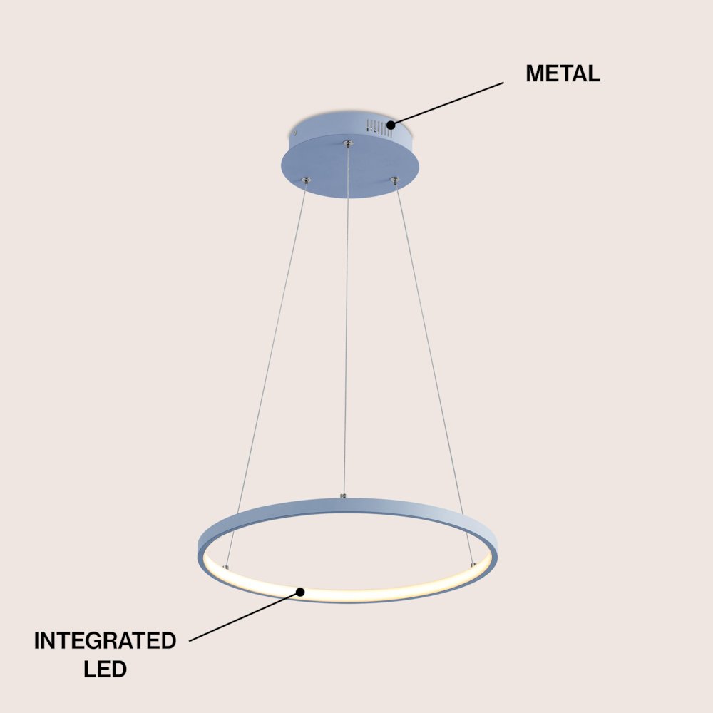 Brice 15.75" Modern Metal Round Dimmable Integrated LED Pendant, Blue