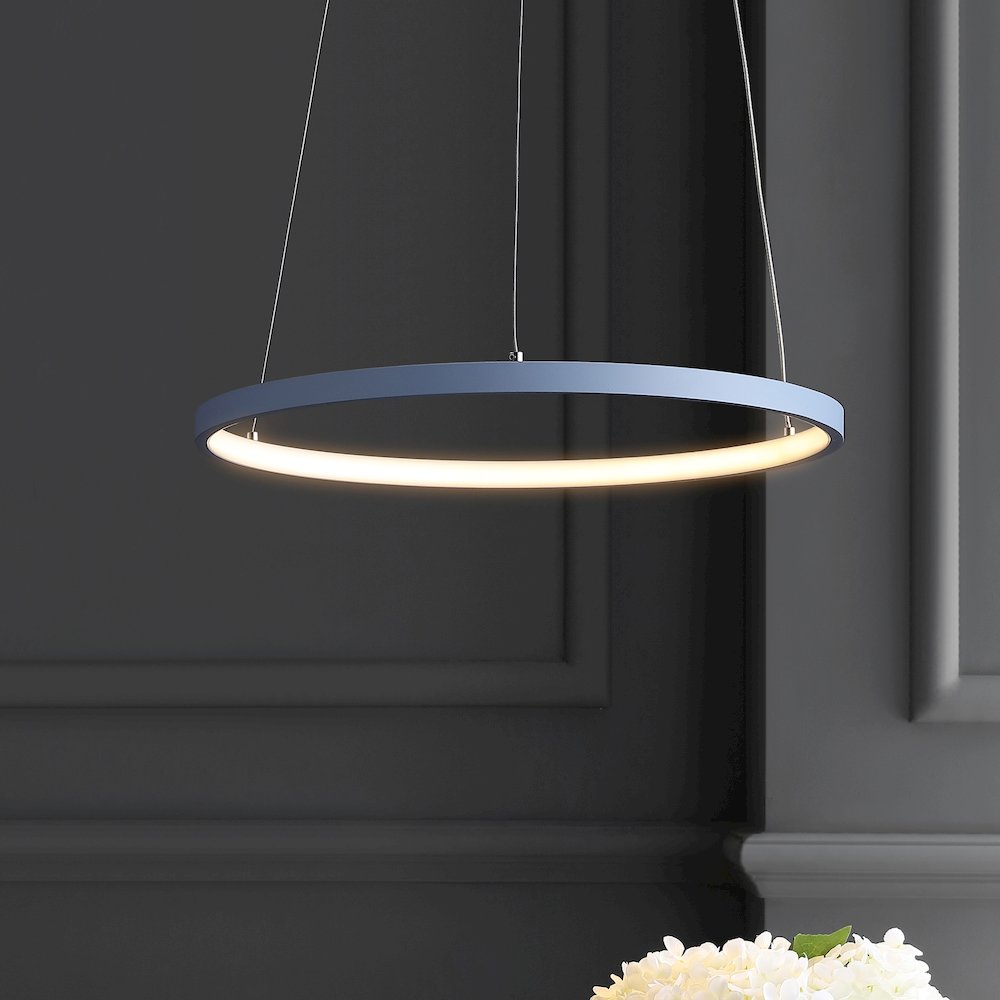 Brice 15.75" Modern Metal Round Dimmable Integrated LED Pendant, Blue