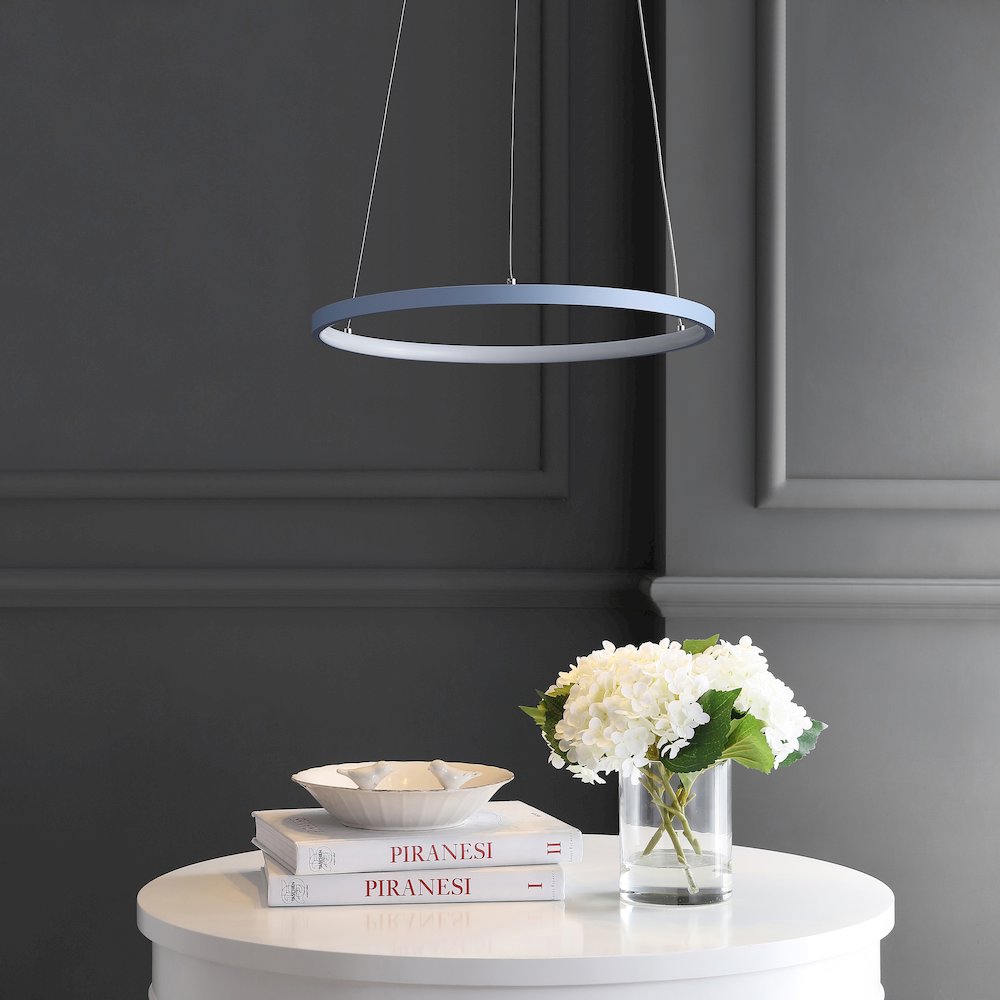 Brice 15.75" Modern Metal Round Dimmable Integrated LED Pendant, Blue