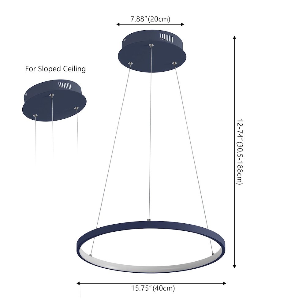 Brice 15.75" Modern Metal Round Dimmable Integrated LED Pendant, Navy