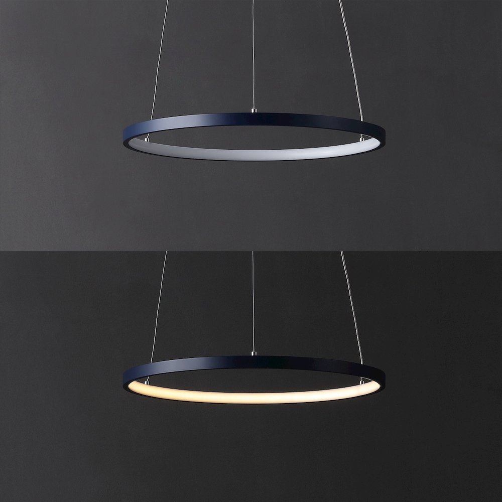 Brice 15.75" Modern Metal Round Dimmable Integrated LED Pendant, Navy