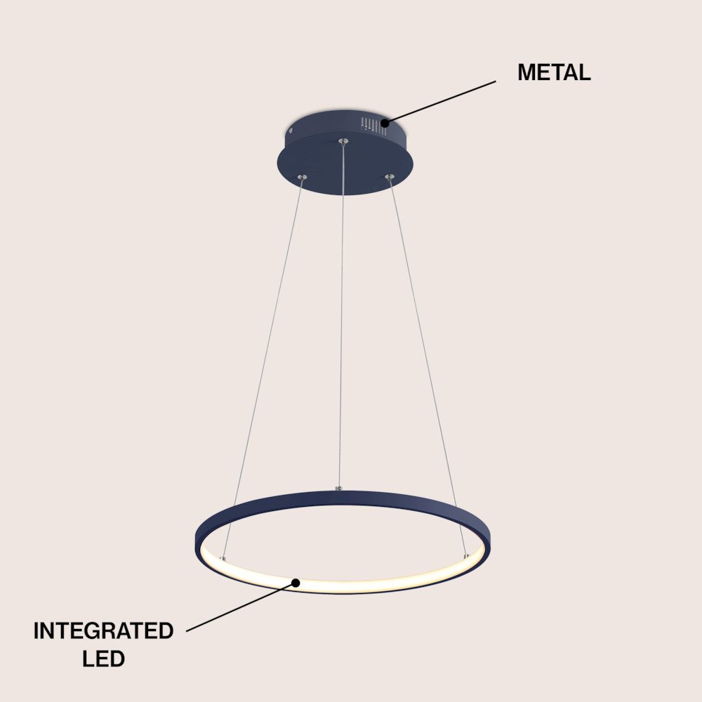 Brice 15.75" Modern Metal Round Dimmable Integrated LED Pendant, Navy