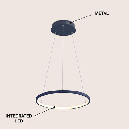Brice 15.75" Modern Metal Round Dimmable Integrated LED Pendant, Navy