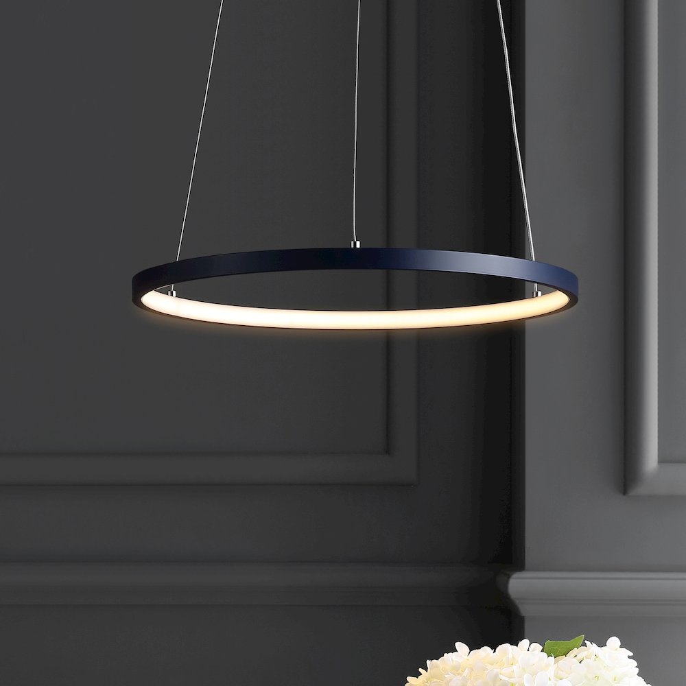 Brice 15.75" Modern Metal Round Dimmable Integrated LED Pendant, Navy
