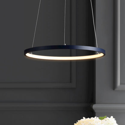 Brice 15.75" Modern Metal Round Dimmable Integrated LED Pendant, Navy