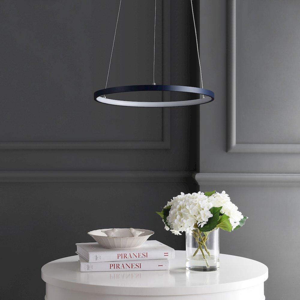 Brice 15.75" Modern Metal Round Dimmable Integrated LED Pendant, Navy