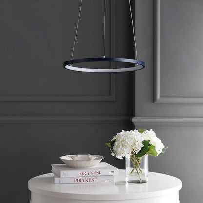 Brice 15.75" Modern Metal Round Dimmable Integrated LED Pendant, Navy