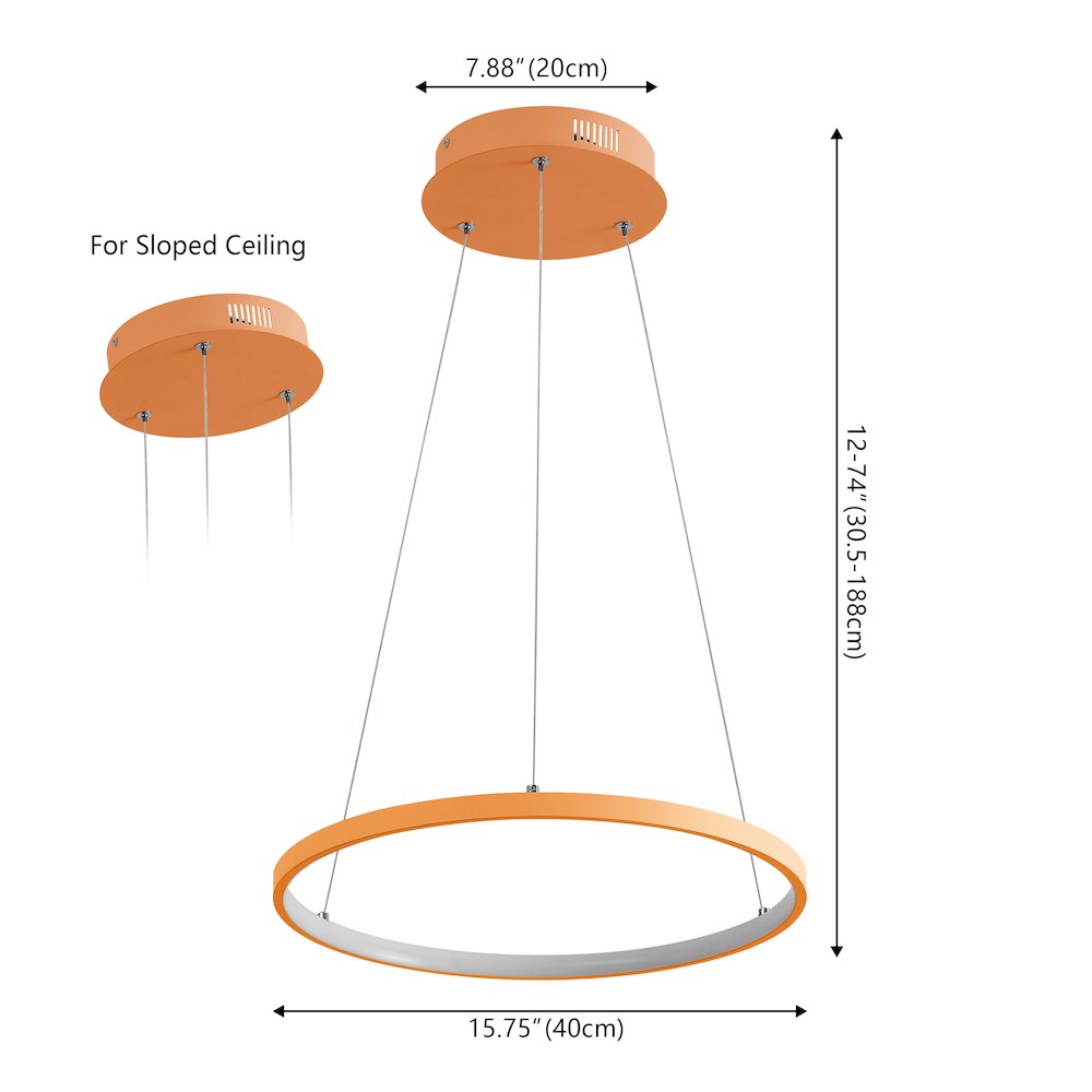 Brice 15.75" Modern Metal Round Dimmable Integrated LED Pendant, Orange