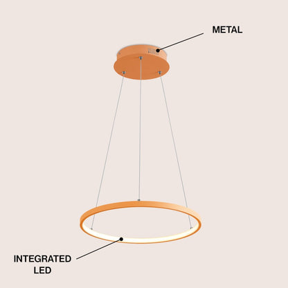 Brice 15.75" Modern Metal Round Dimmable Integrated LED Pendant, Orange