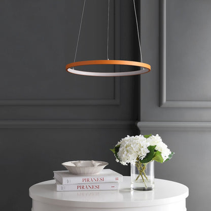 Brice 15.75" Modern Metal Round Dimmable Integrated LED Pendant, Orange