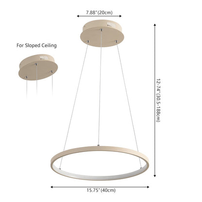 Brice 15.75" Modern Metal Round Dimmable Integrated LED Pendant, Beige
