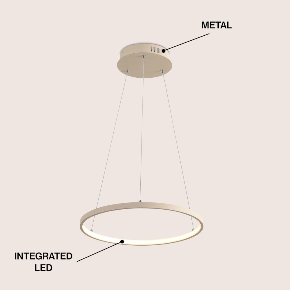 Brice 15.75" Modern Metal Round Dimmable Integrated LED Pendant, Beige