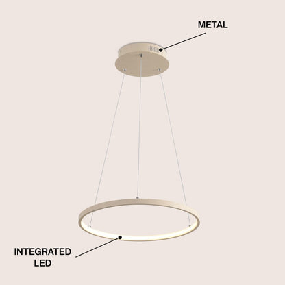 Brice 15.75" Modern Metal Round Dimmable Integrated LED Pendant, Beige