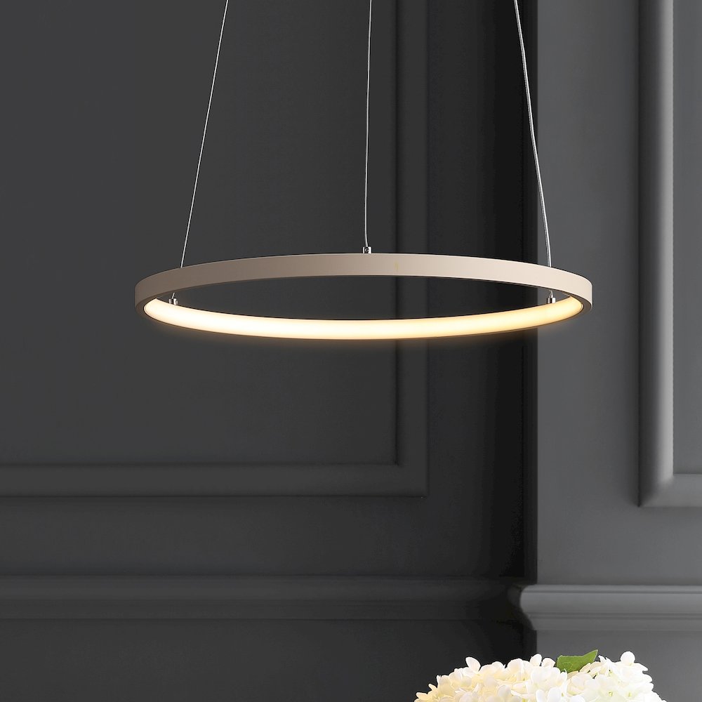 Brice 15.75" Modern Metal Round Dimmable Integrated LED Pendant, Beige