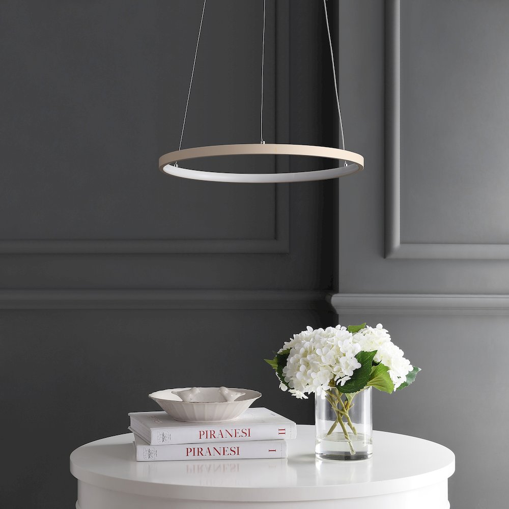 Brice 15.75" Modern Metal Round Dimmable Integrated LED Pendant, Beige