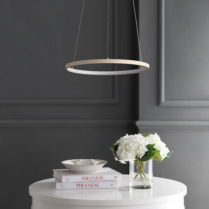 Brice 15.75" Modern Metal Round Dimmable Integrated LED Pendant, Beige