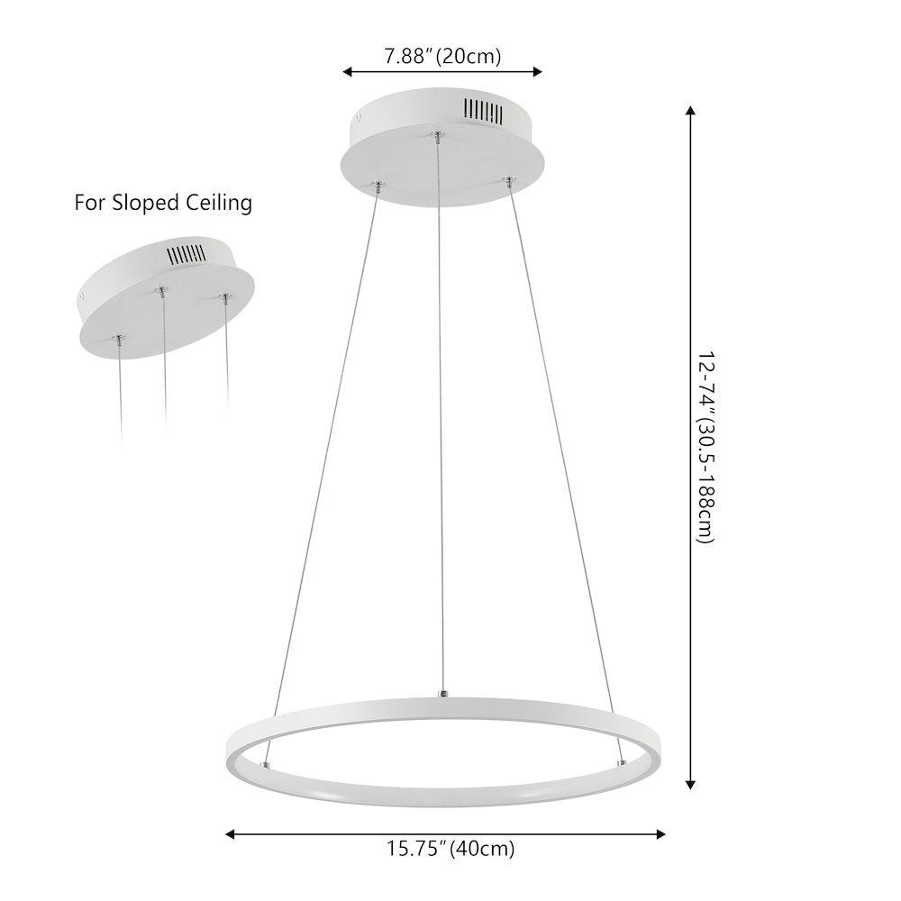Brice 15.75" Modern Metal Round Dimmable Integrated LED Pendant, Matte White