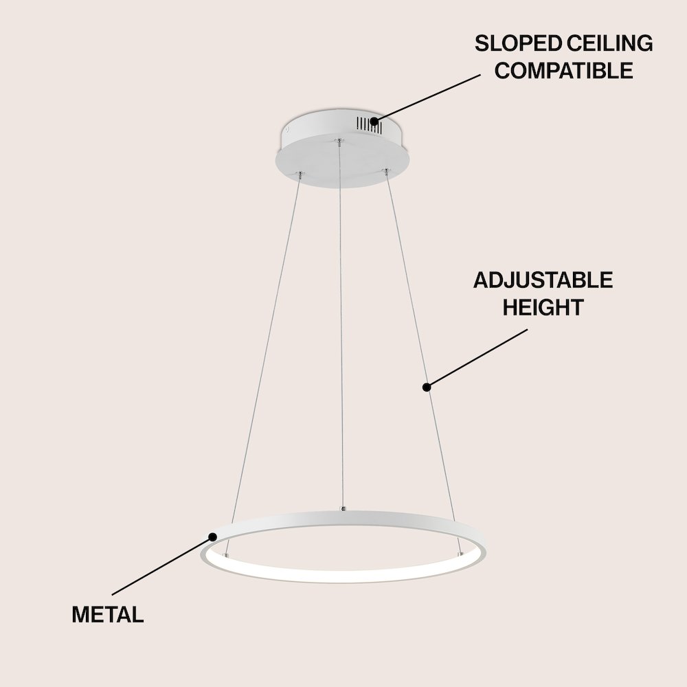 Brice 15.75" Modern Metal Round Dimmable Integrated LED Pendant, Matte White