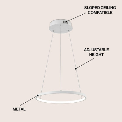 Brice 15.75" Modern Metal Round Dimmable Integrated LED Pendant, Matte White
