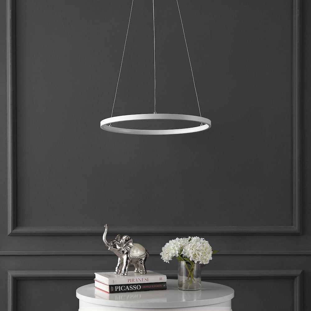 Brice 15.75" Modern Metal Round Dimmable Integrated LED Pendant, Matte White