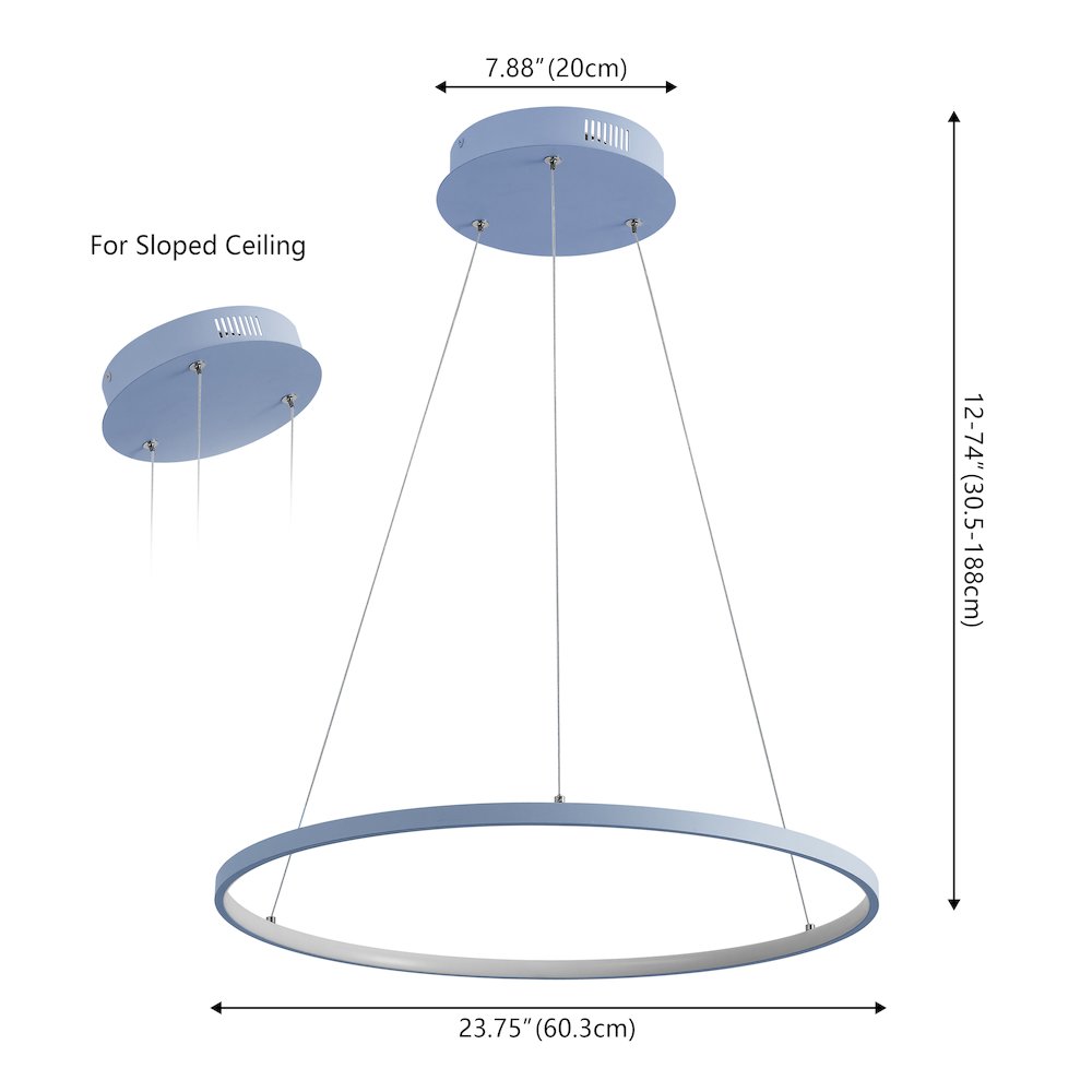 Brice 23.75" Modern Metal Round Dimmable Integrated LED Pendant, Blue