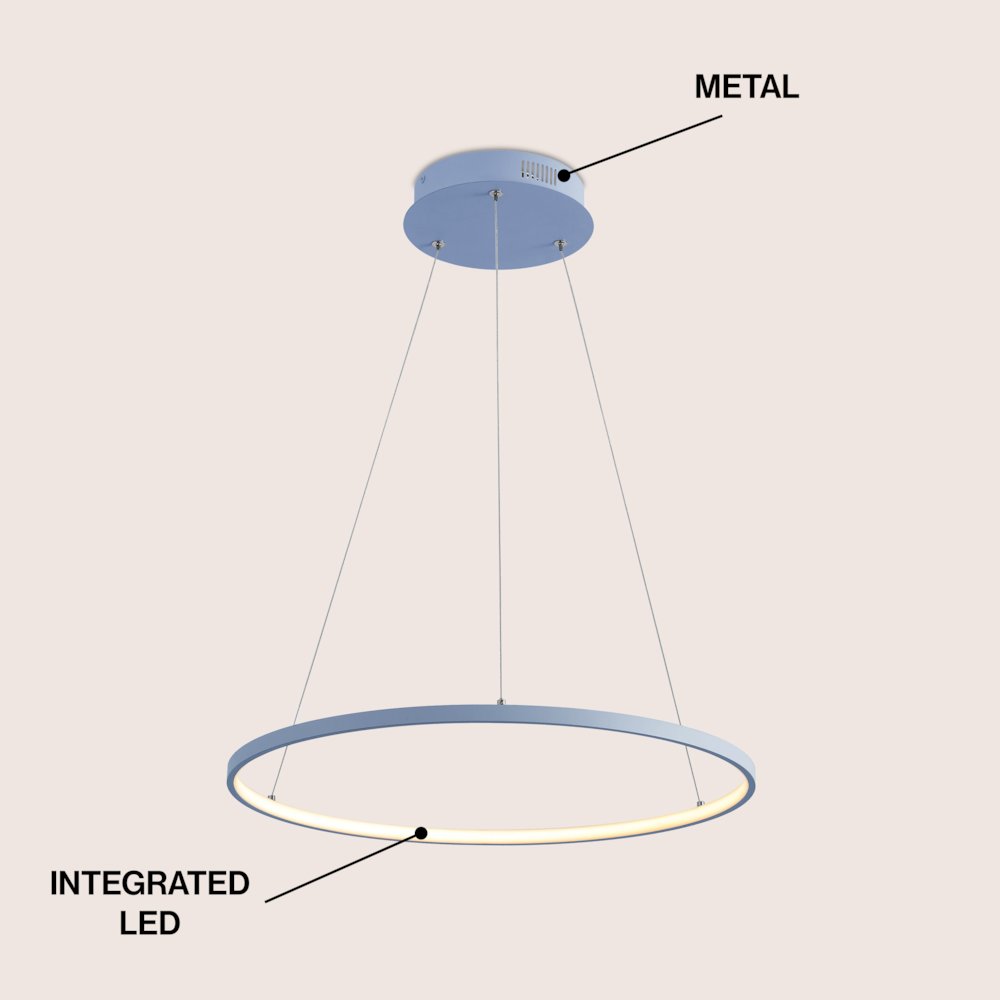 Brice 23.75" Modern Metal Round Dimmable Integrated LED Pendant, Blue