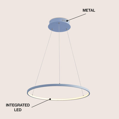 Brice 23.75" Modern Metal Round Dimmable Integrated LED Pendant, Blue